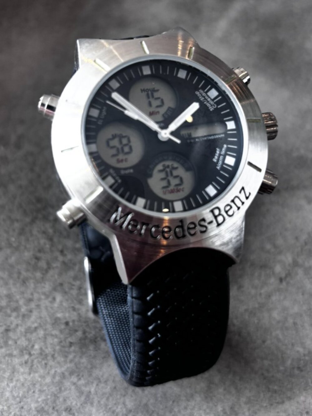 Mercedes-Benz Analog Digital Chrono Silver Tone Watch